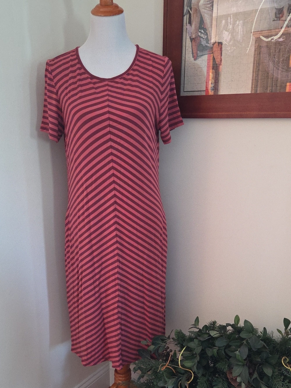 Coldwater Creek Pink and Burgundy Chevron Midi Dress
